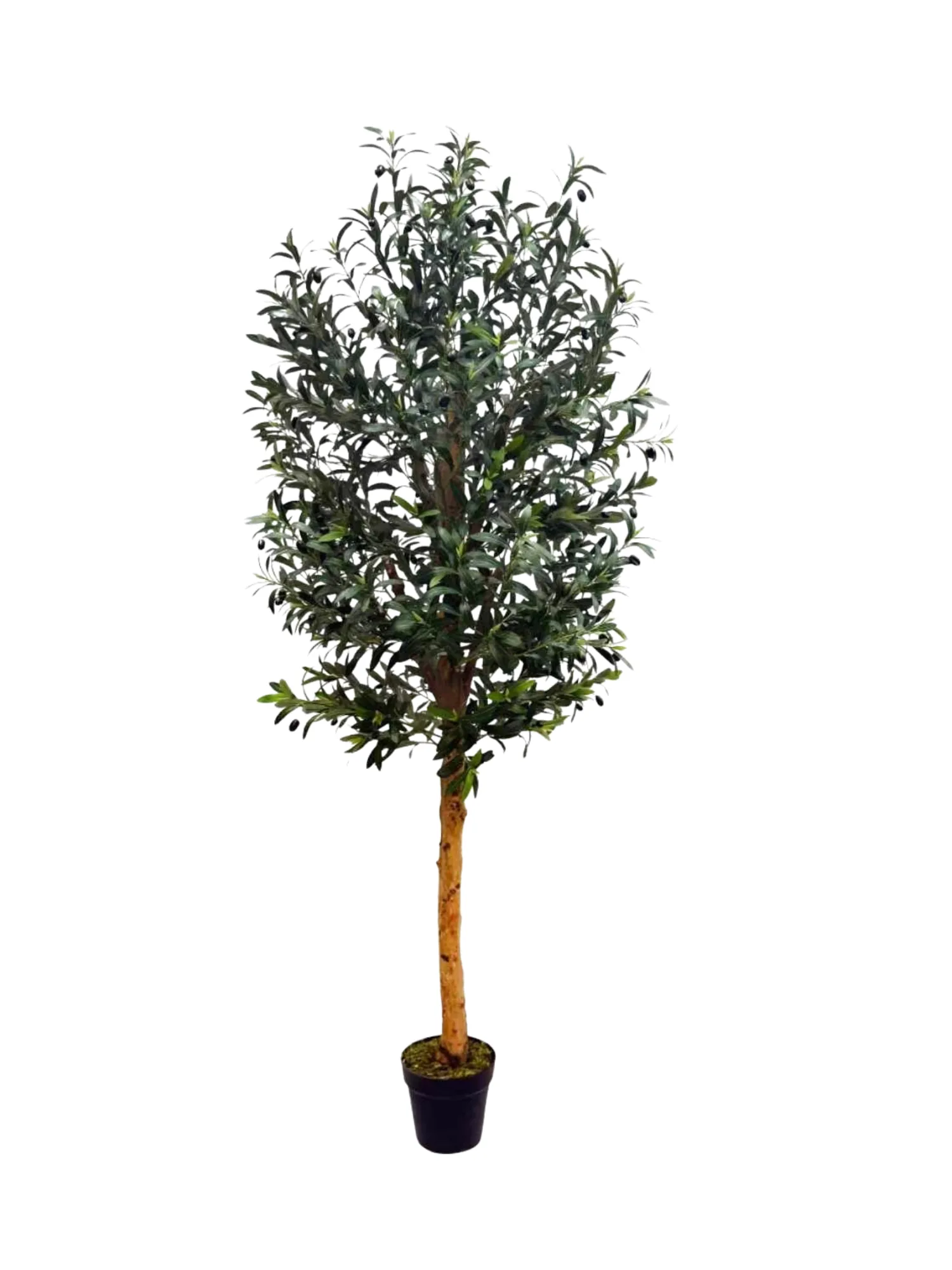 Slim potted artificial olive tree, fine-dining style