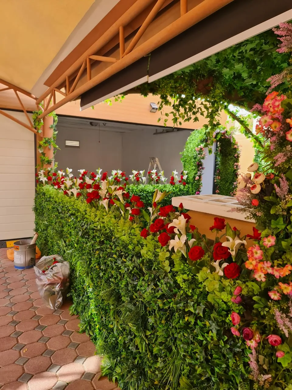 Real completed project: floral hedge archway entrance styling