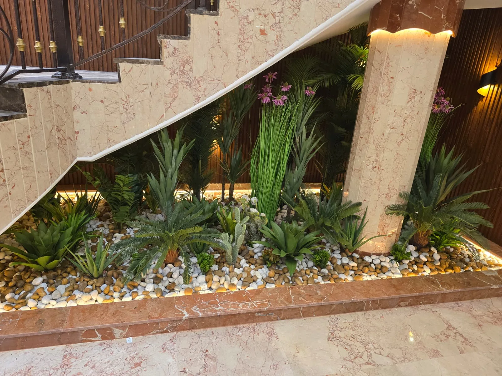 Real completed project: succulent and cactus garden under a villa staircase
